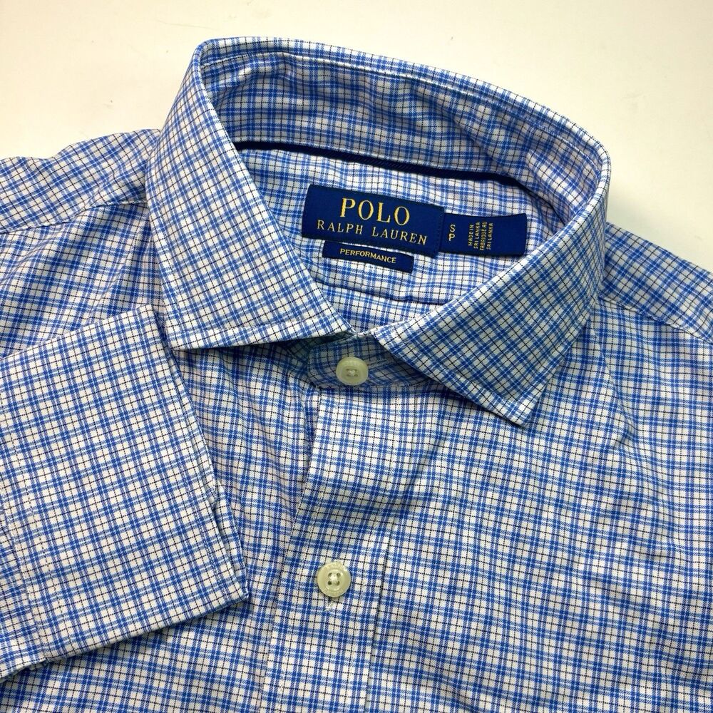 Polo Ralph Lauren Performance Men's Small White Blue Plaid Button Down Shirt New